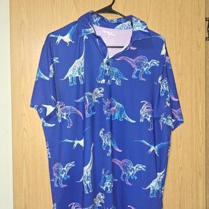 Blue Dinosaur Print Polo Shirt